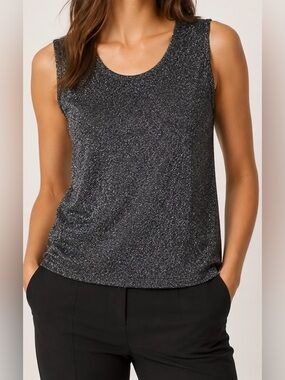 J.Crew Metallic Sparkle Sleeveless Knit Top Size Small Black Silver Shimmer